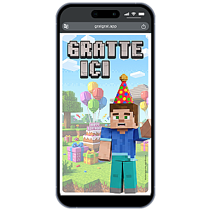 Invitation Anniversaire Virtuelle Blocs Pixel - Carte à Gratter Numérique