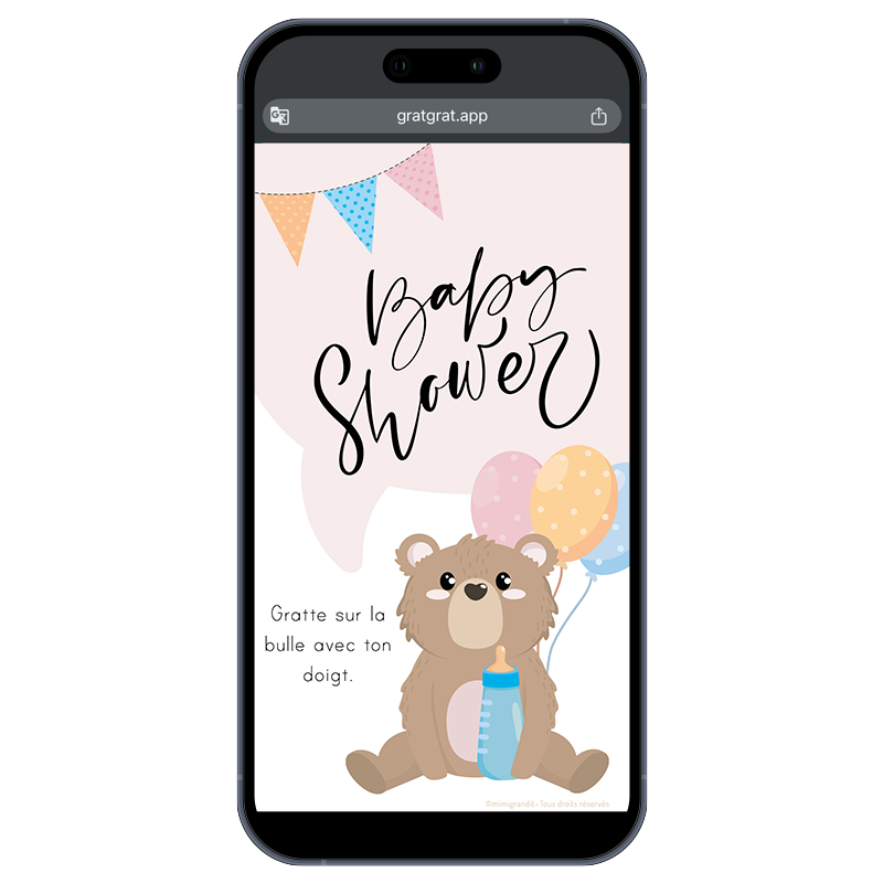 Invitation Baby Shower Virtuelle à Gratter – Nounours Mignon