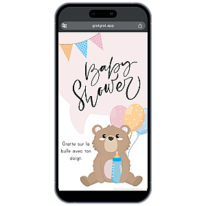 Invitation Baby Shower Virtuelle à Gratter – Nounours Mignon