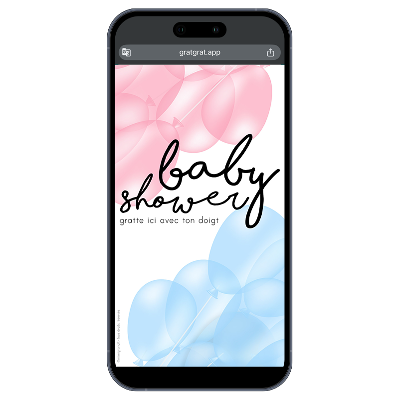 Invitation Baby Shower et Gender Reveal Virtuelle à Gratter – Thème Ballons Roses et Bleus