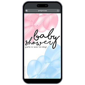 Invitation Baby Shower et Gender Reveal Virtuelle à Gratter – Thème Ballons Roses et Bleus