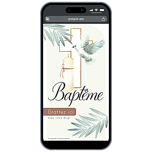 Invitation Baptême en Ligne Originale - Colombe et Bougie - Faire-part Virtuel à Gratter Numérique Personnalisable