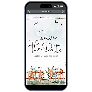 Save the Date Mariage Numérique à Gratter | Thème Bucolique Aquarelle & Oiseaux