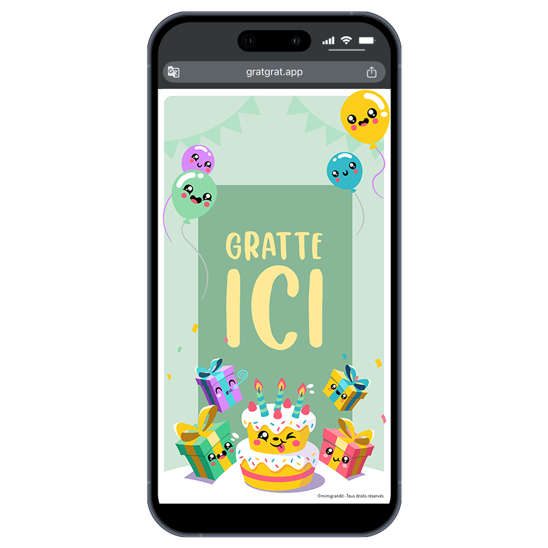 Invitation Anniversaire Digitale Kawaii – Ballons, Cadeaux et Gâteau Magique