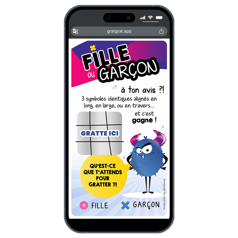 Annonce Fille ou Garçon Jeu Morpion - Carte à Gratter Téléphone