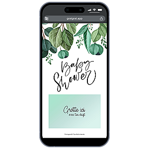 Invitation Baby Shower Virtuelle Téléphone Thème Feuillage