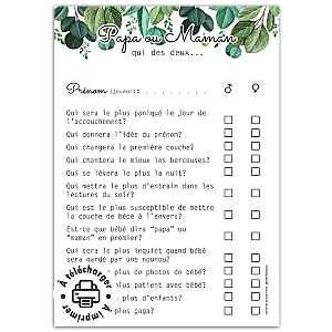 Jeu papa ou maman à Imprimer - Animation Baby Shower Originale