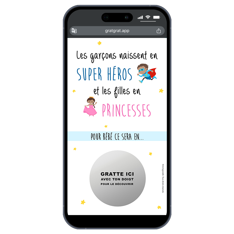 Carte Virtuelle Annonce Fille ou Garçon - Princesse ou Super-Héros (Peau Foncée)