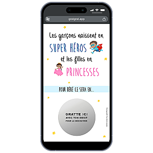 Carte Virtuelle Annonce Fille ou Garçon - Princesse ou Super-Héros (Peau Foncée)