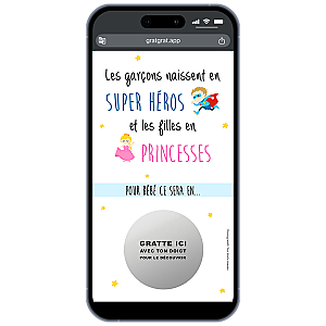 Carte Virtuelle Annoncer le Sexe de Bébé - Princesse ou Super-Héros (Peau Claire)