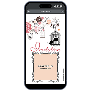 Carte à gratter numérique – Cage à Oiseaux & Arabesques Roses