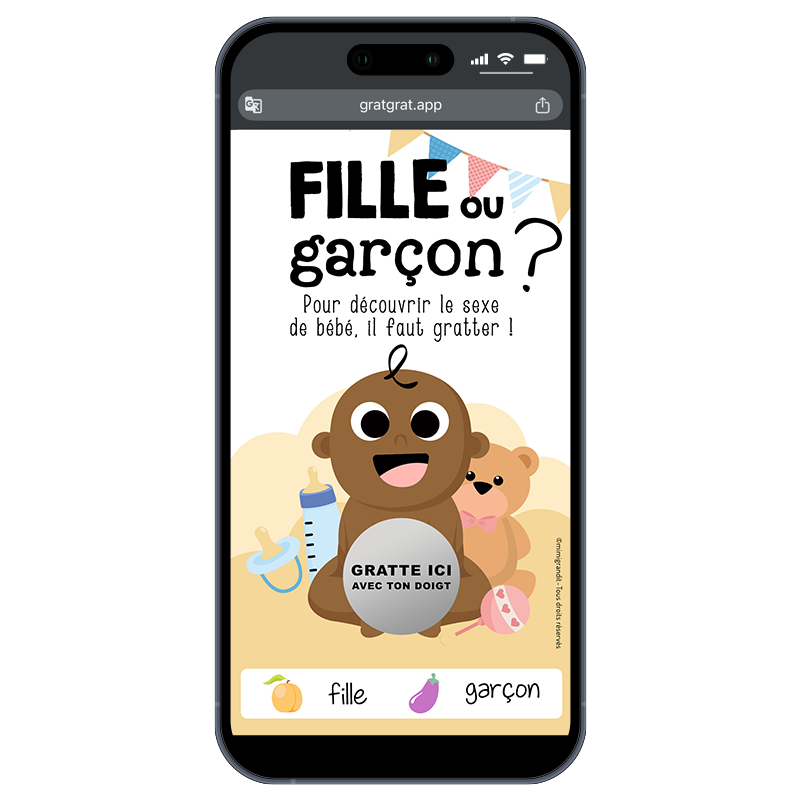 Annonce Fille ou Garçon - Carte à Gratter Numérique (Peau Noire)