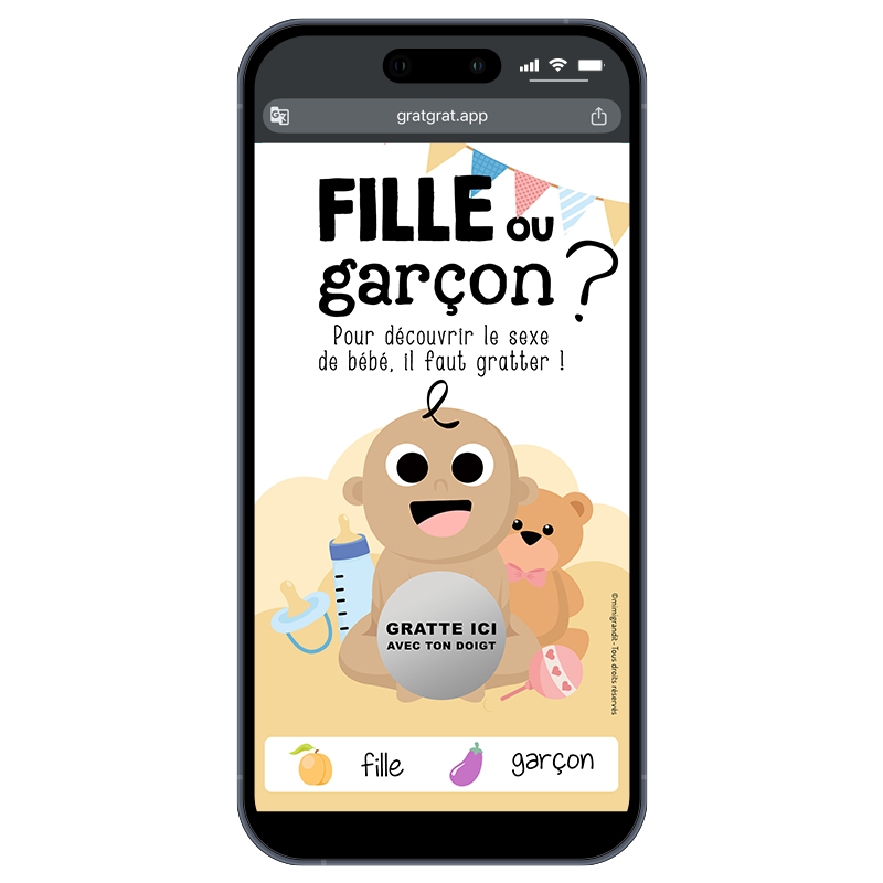 Annonce Fille ou Garçon - Carte à Gratter Numérique (Peau Métisse)