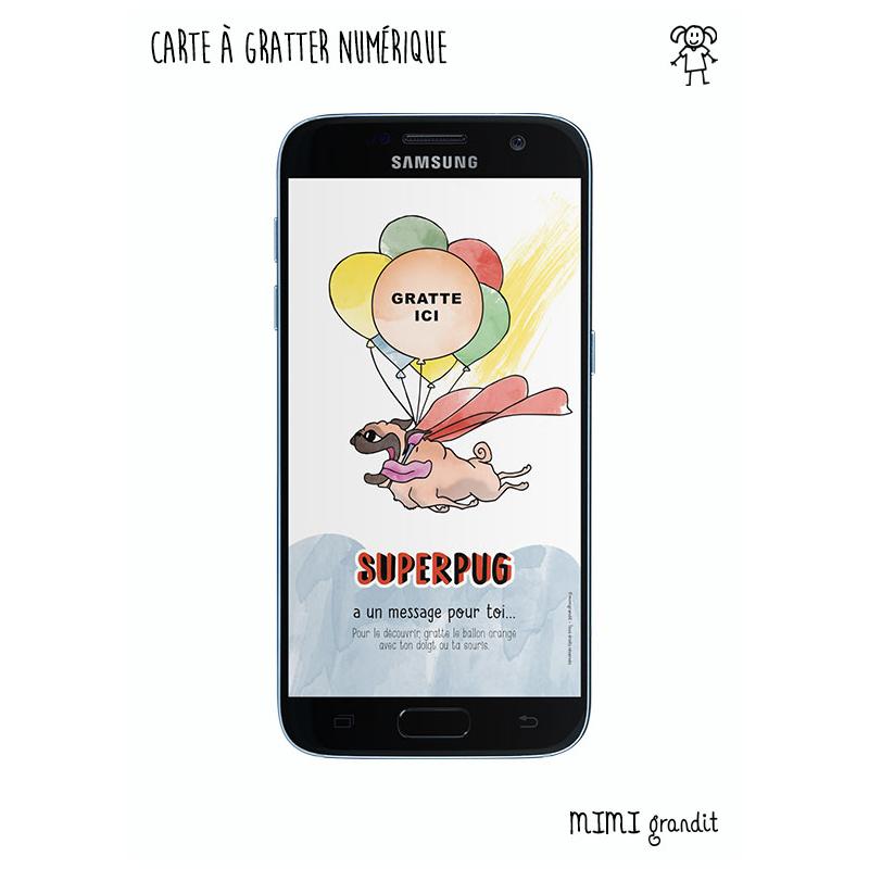 Annonce grossesse carte à gratter numérique Superpug