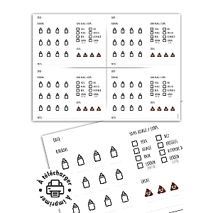 Tableau de suivi bébé à imprimer : Carnet de bord biberons, couches et soins