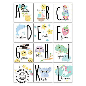 Abécédaire illustré à imprimer : Magnets alphabet pour enfant