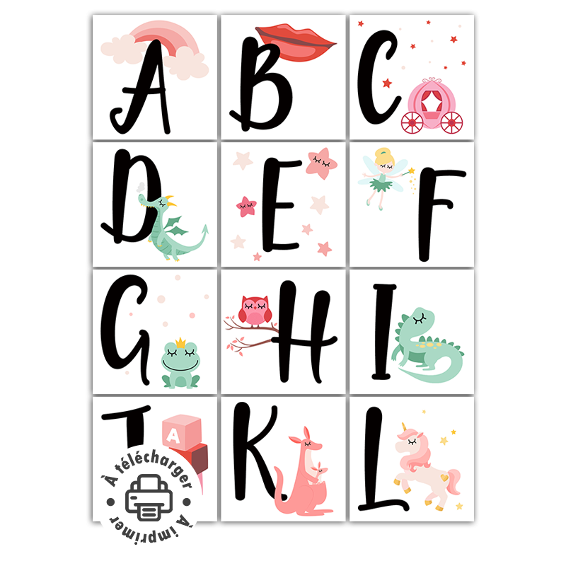 Magnets frigo abécédaire girly : L'alphabet féérique à imprimer