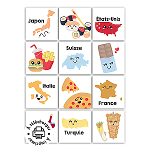Jeu d'association à imprimer : Magnets pays et gastronomie du monde