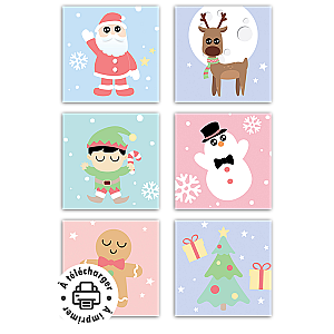 Décorations et Magnets de Noël à imprimer : 6 personnages kawaii