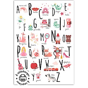 Affiche abécédaire fille à imprimer : Le poster alphabet enchanté