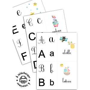 Fiches éducatives à imprimer : Apprendre l'alphabet en 4 écritures