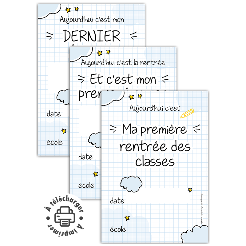 Carte de rentrée scolaire à imprimer : Affiches pour photos souvenirs