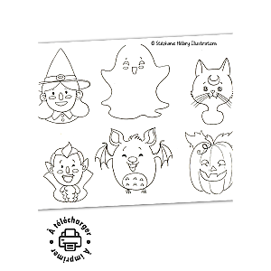 Coloriage Halloween à imprimer : Personnages rigolos et marionnettes