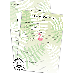 Fiche à imprimer : Les premiers mots de mon enfant (Thème Flamant Rose)