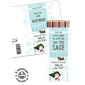 Étiquette pour tablette de chocolat de Noël à imprimer (Cadeau École & Famille)