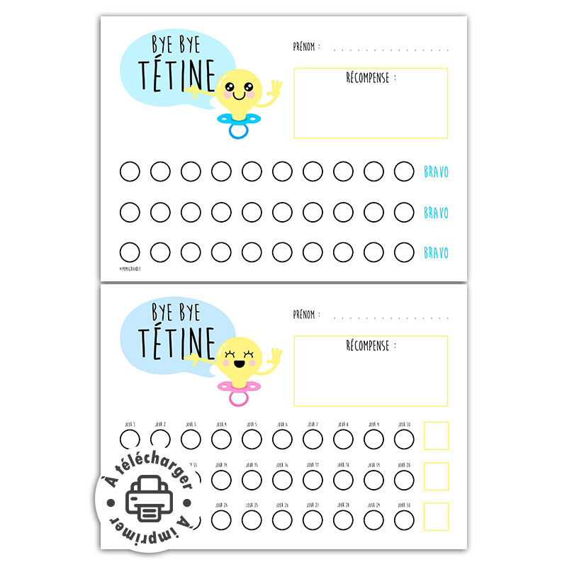 Tableau d'arrêt de la tétine à imprimer (Programme de sevrage)