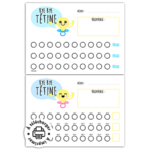 Tableau d'arrêt de la tétine à imprimer (Programme de sevrage)