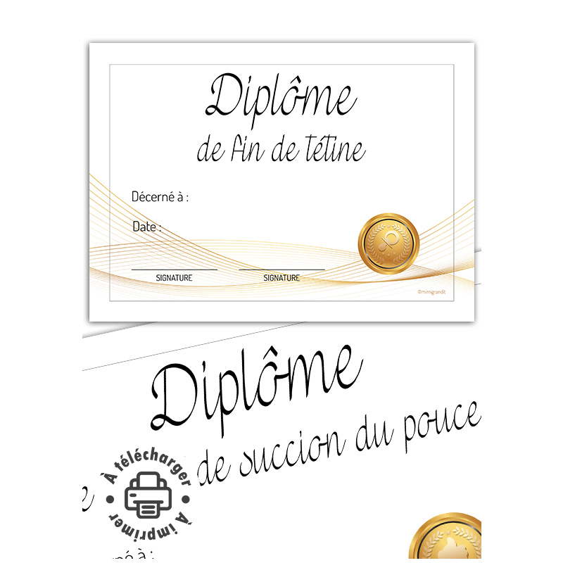 Diplôme à imprimer : Arrêt de la tétine et succion du pouce
