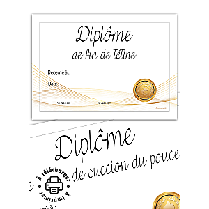 Diplôme à imprimer : Arrêt de la tétine et succion du pouce
