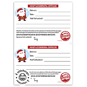 Message d'avertissement du Père Noël à imprimer
