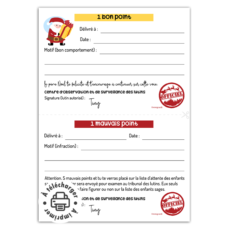 Bons et mauvais points de Noël à imprimer : Le système de motivation du Pôle Nord