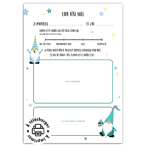 Lettre au Père Noël à imprimer à la maison (Gabarit Gnomes et Étoiles)