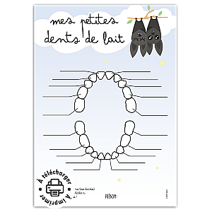 Tableau de suivi des dents de bébé à imprimer (Modèle Chauve-Souris)