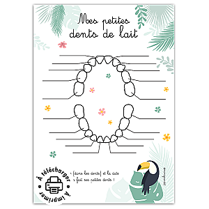 Carte de suivi des dents de bébé à imprimer (Modèle Jungle)