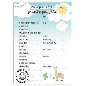 Affiche des petits et grands progrès de bébé à imprimer (Modèle Lama)