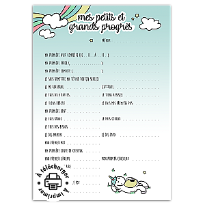 Fiche des petits et grands progrès de bébé à imprimer (Modèle Licorne)
