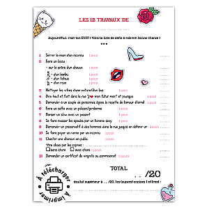 Jeu EVJF : Les 12 travaux de la future mariée à imprimer