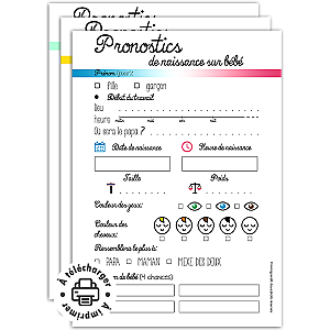 Fiche pronostics baby shower à imprimer – 3 coloris au choix