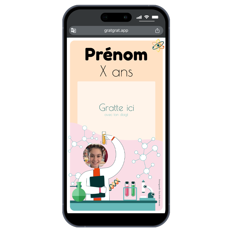 Carte d'invitation virtuelle à gratter personnalisée (Photo + Texte) – Modèle Sciences & Chimie