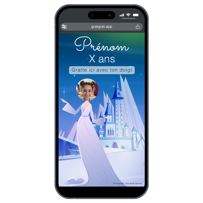 Carte d'invitation virtuelle à gratter personnalisée (Photo) – Reine des Neiges