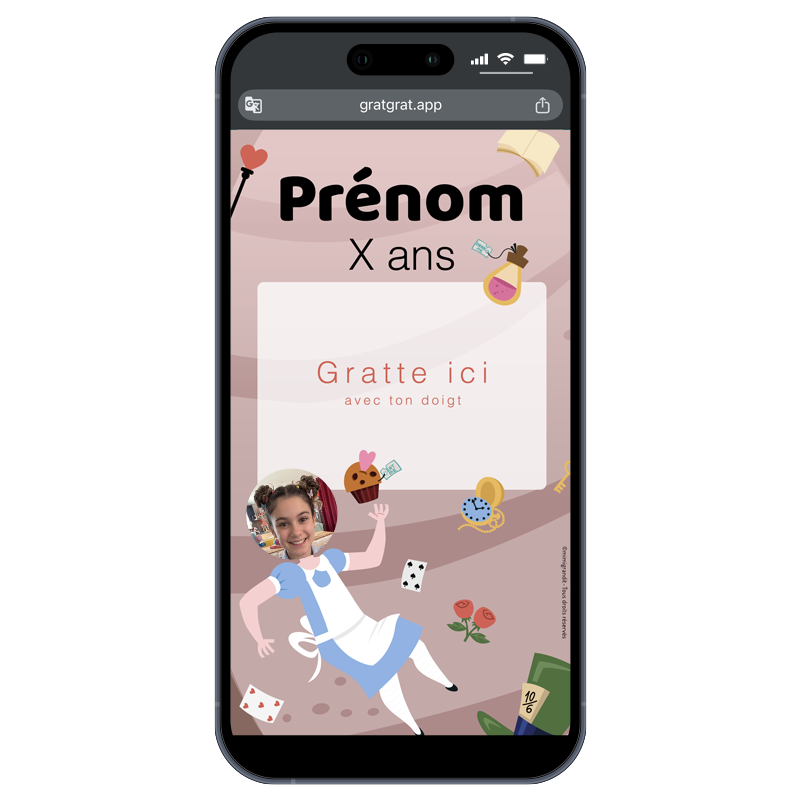 Carte d'invitation virtuelle à gratter personnalisable – Alice au pays des merveilles